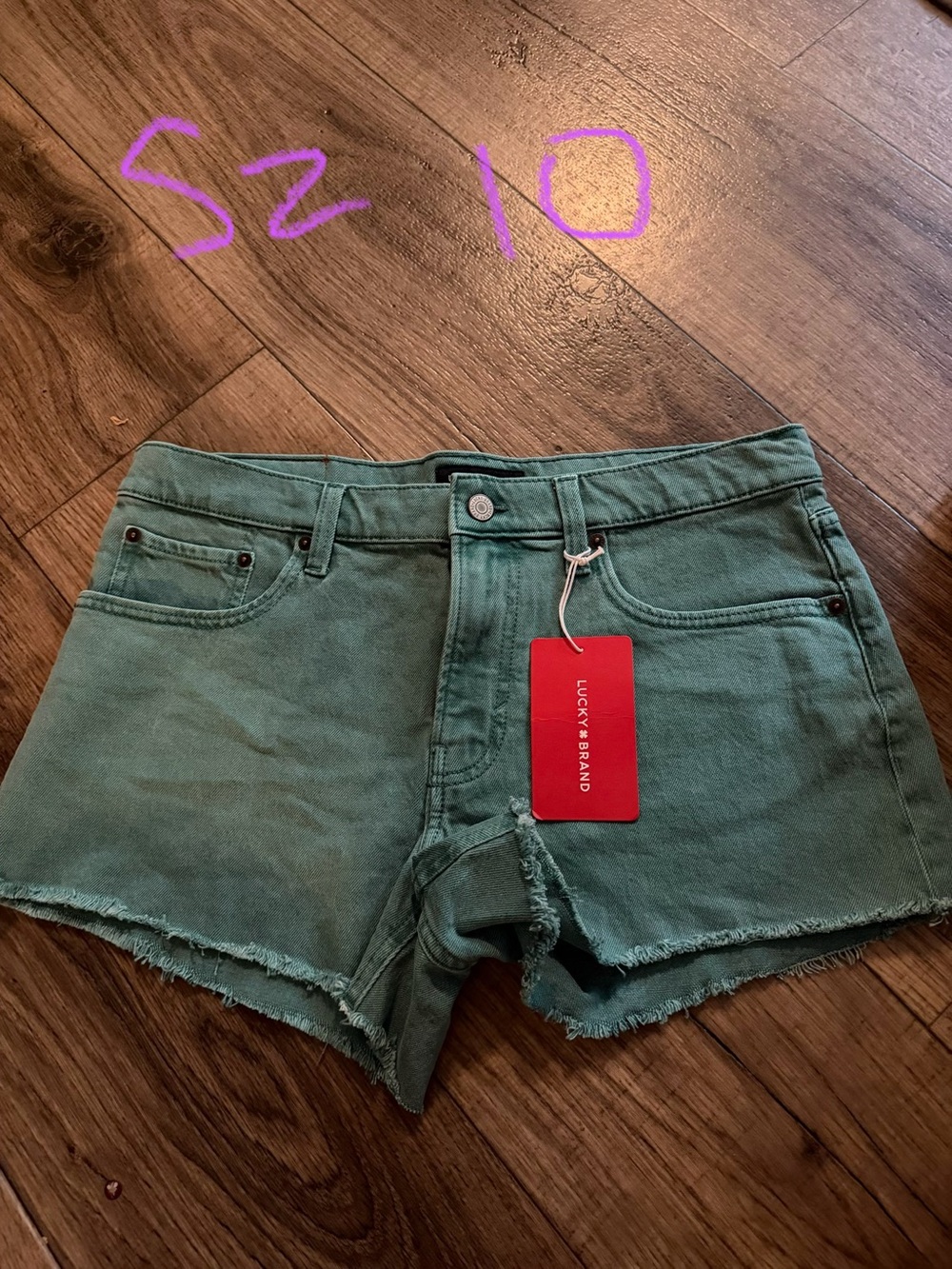 Lucky Brand Teal Green Frayed Hem Denim Shorts